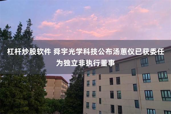 杠杆炒股软件 舜宇光学科技公布汤蕙仪已获委任为独立非执行董事